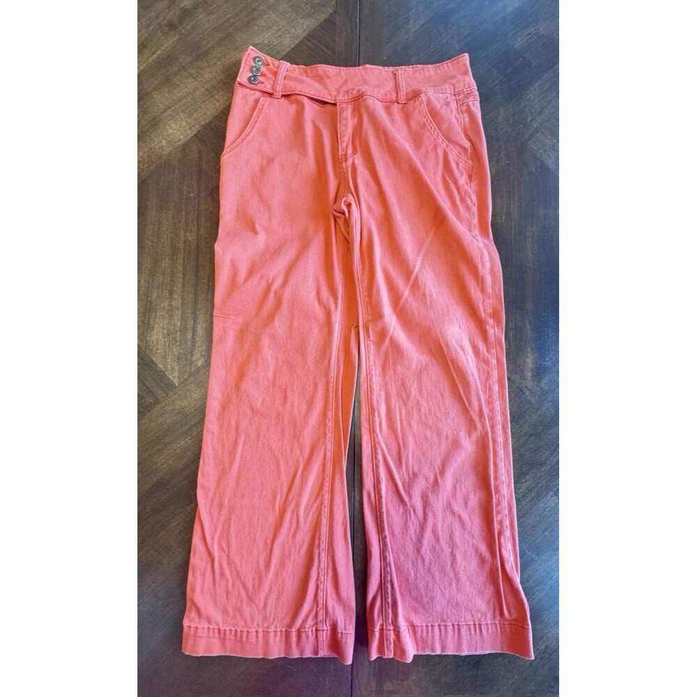 Flamingo Button Side Mid Waist Straight Leg Pants Orange Large